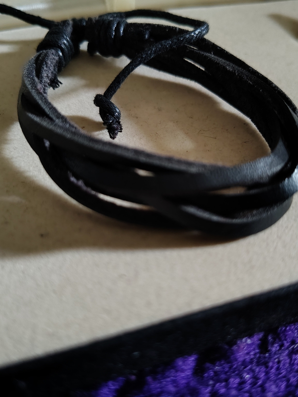 🚨New Unisex Black Multi-Strand Leather Wrap Bracelet - Adjustable Sliding Knot